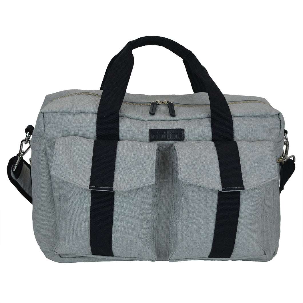 All Aboard Unisex Diaper Bag in Gray and Black